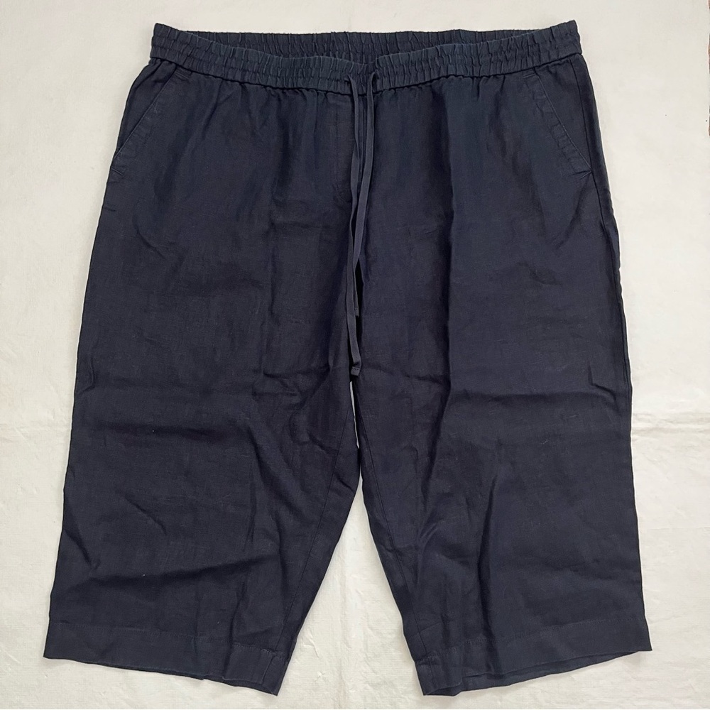 Talbots 100% Linen Navy Blue Crop Pull On Pants NWT